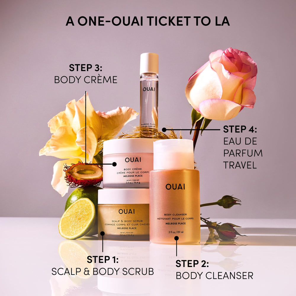 OUAI Melrose Place packaging is recyclable (lid excluded) for eco-conscious travelers.