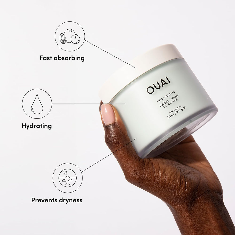 OUAI Body Cream whipped texture close-up — quick absorption and velvety feel.
