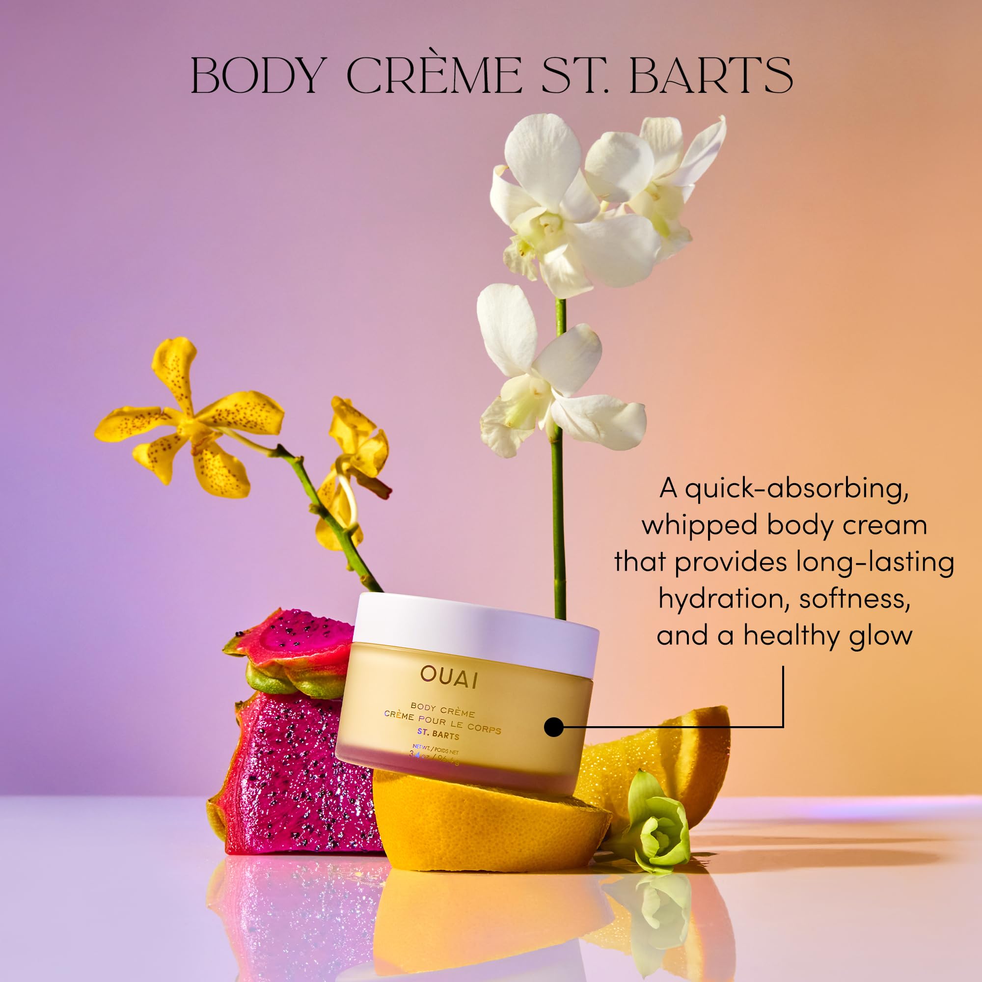 OUAI Body Creme travel-size packaging emphasizes portability for travel routines.