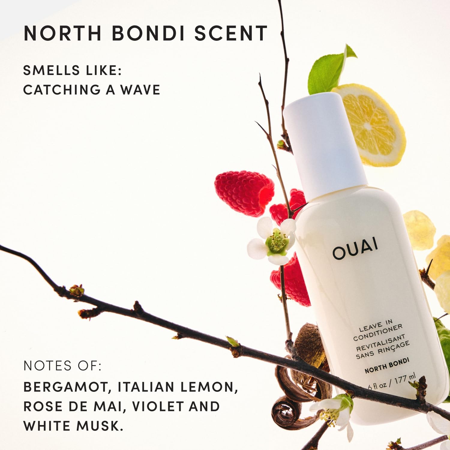 OUAI bottle on bathroom shelf staged for everyday routine convenience