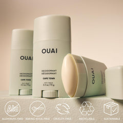 OUAI Cape Town deodorant application close-up shows a clear swipe.