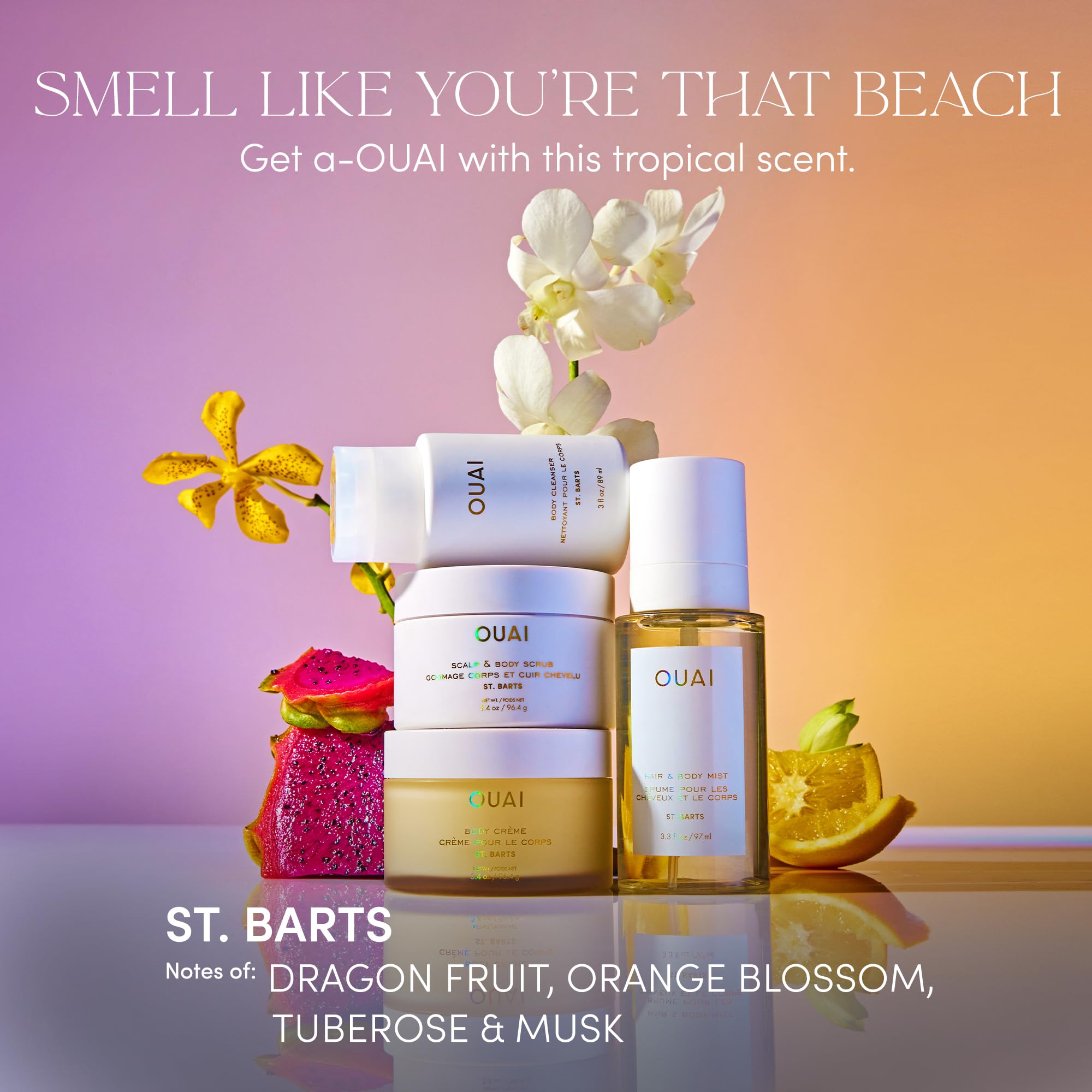 OUAI coconut oil moisturizing lather demonstrates nourishing wash for scalp and body.