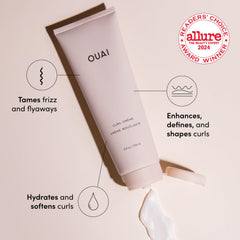 OUAI Curl Cream close-up of defined curls with shine