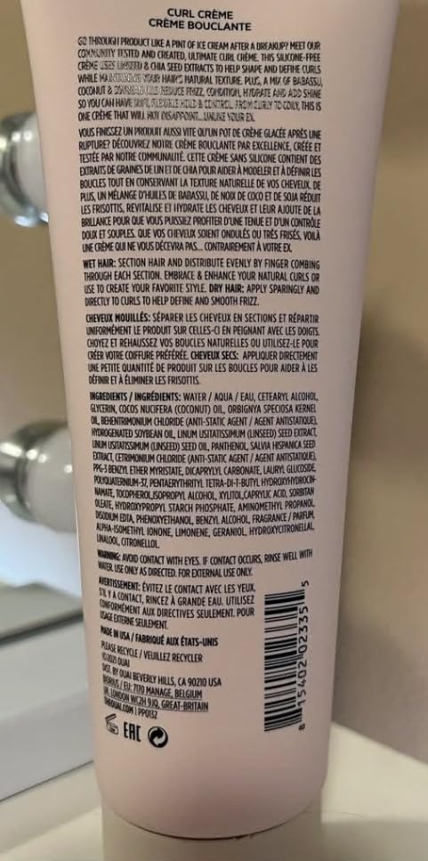 OUAI Curl Cream bottle highlighting silicone-free formula