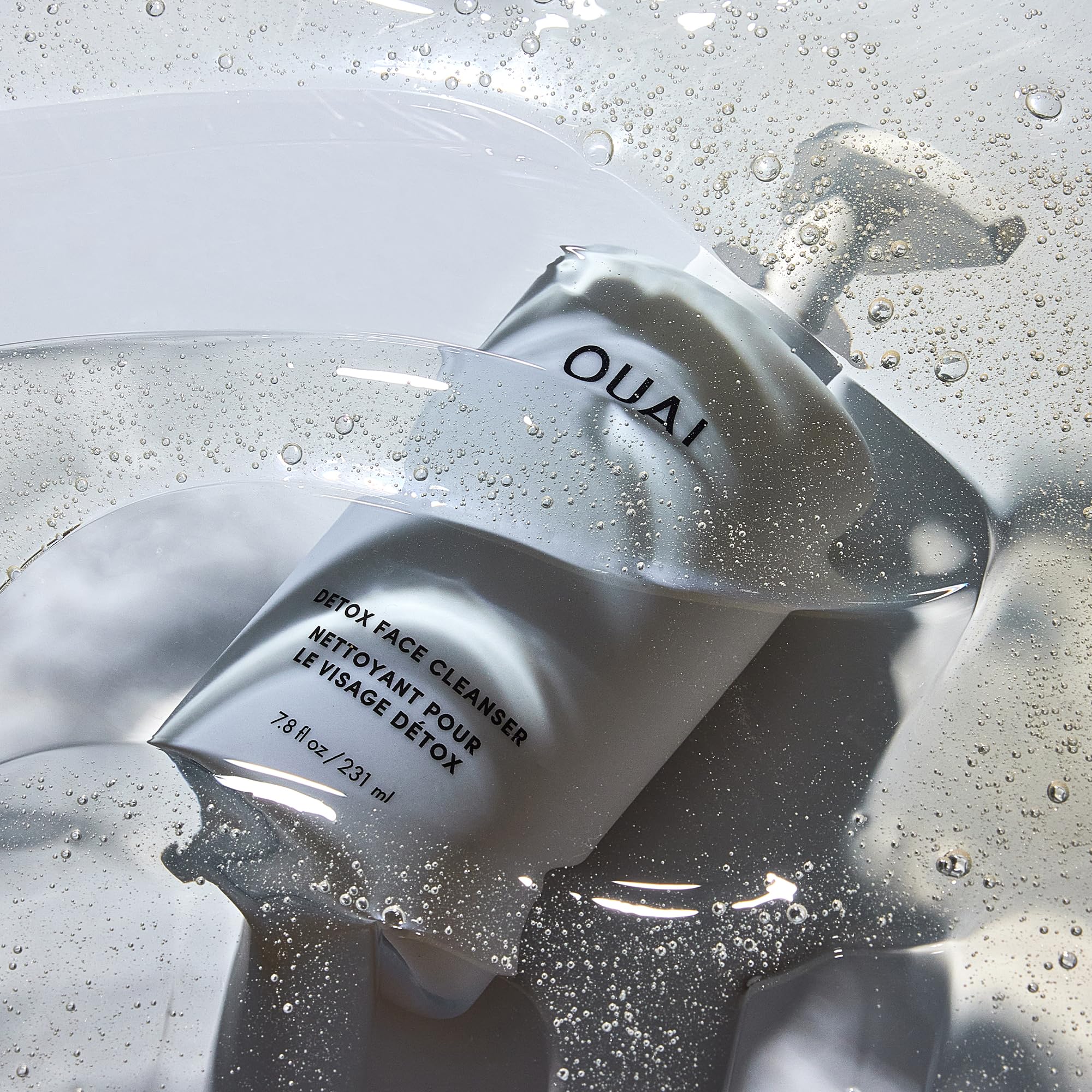 OUAI Detox Facial Cleanser after-workout routine visual showing sweat removal