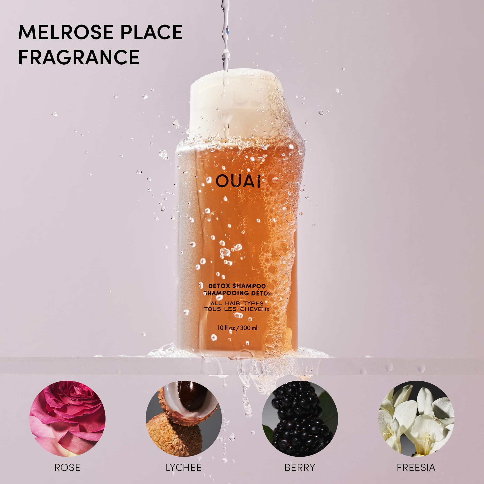 OUAI Detox Shampoo hard water mineral removal during cleansing.