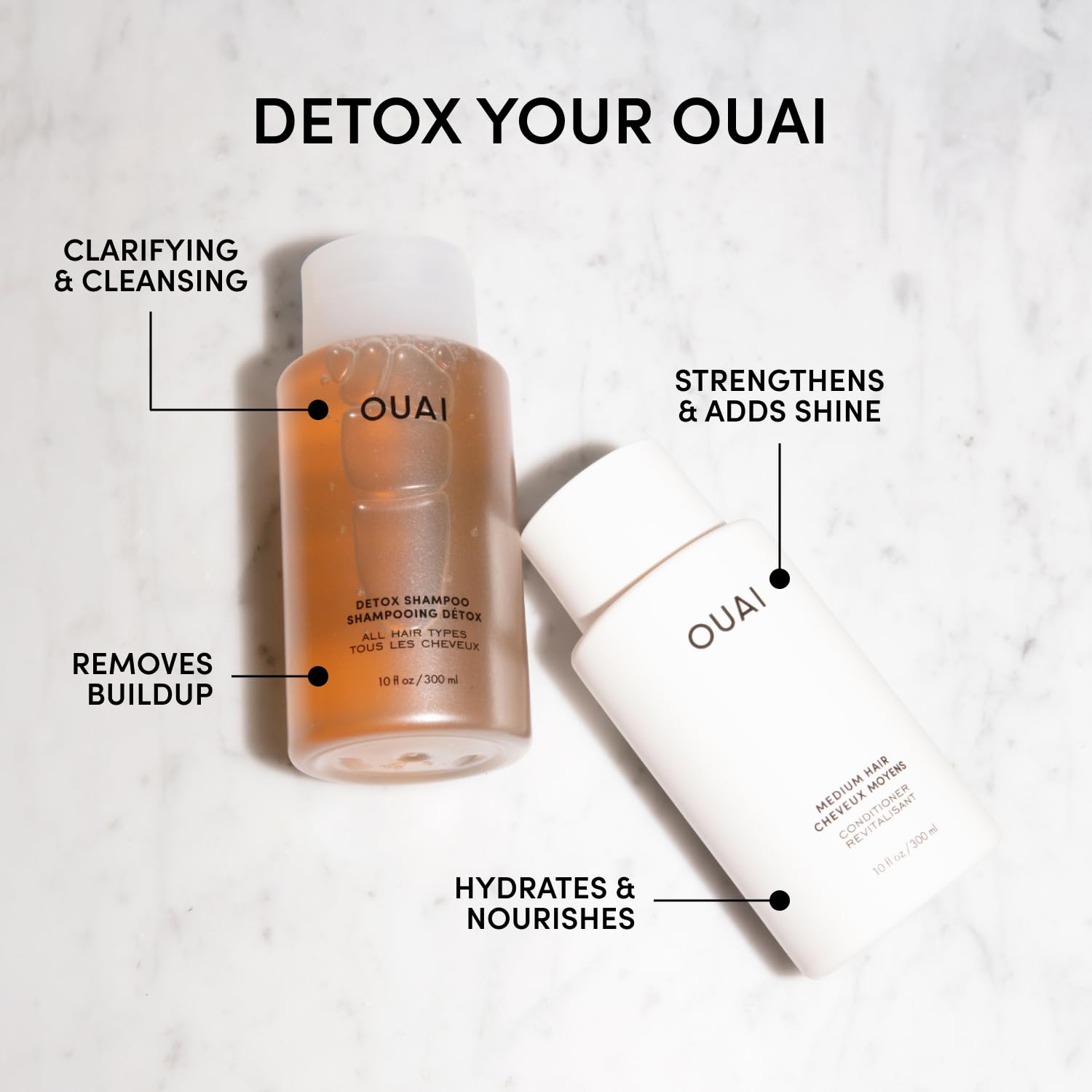 OUAI Detox Shampoo lather close-up for dirt and oil removal