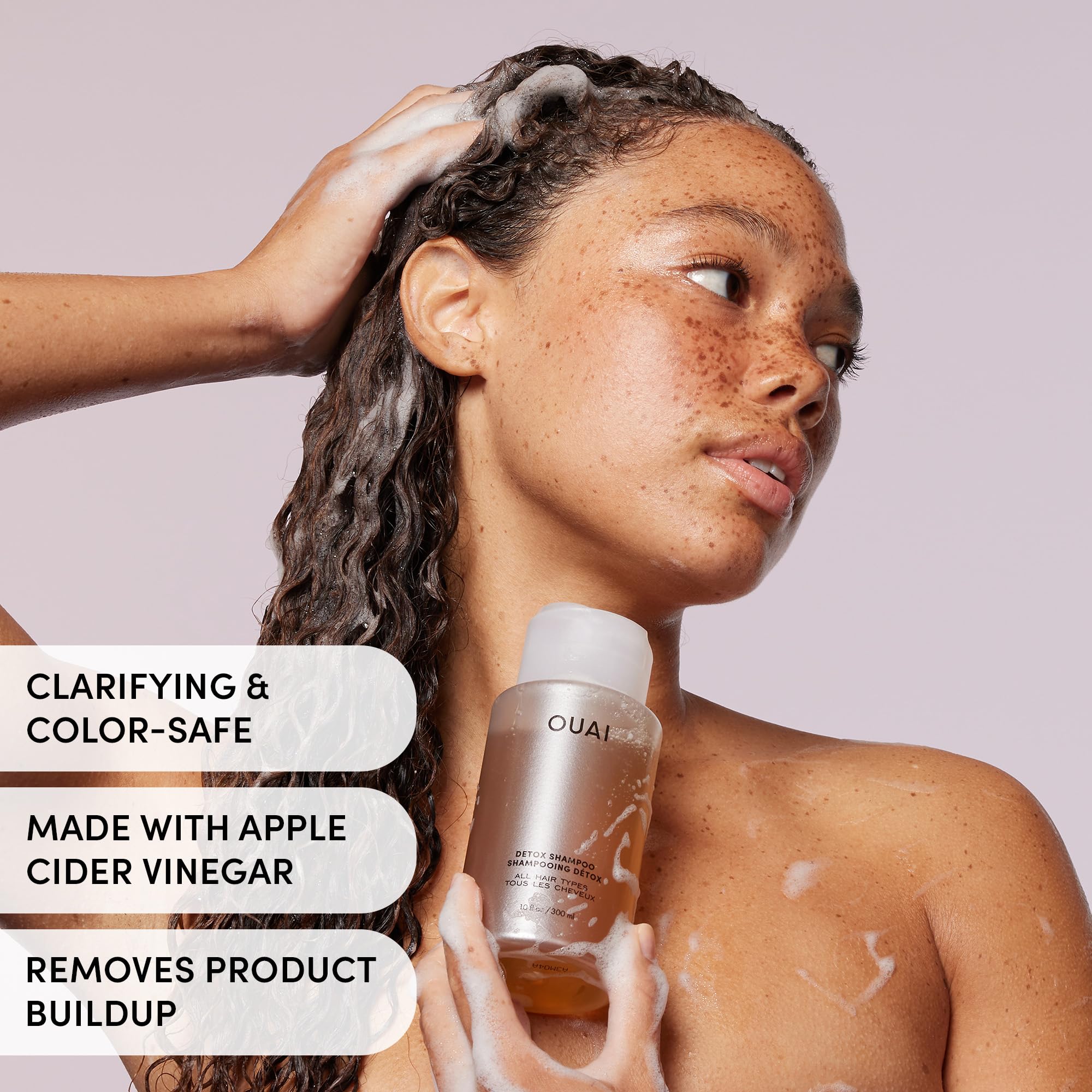 OUAI Fine Hair Conditioner application demonstrates lightweight nourishment without weighing down.