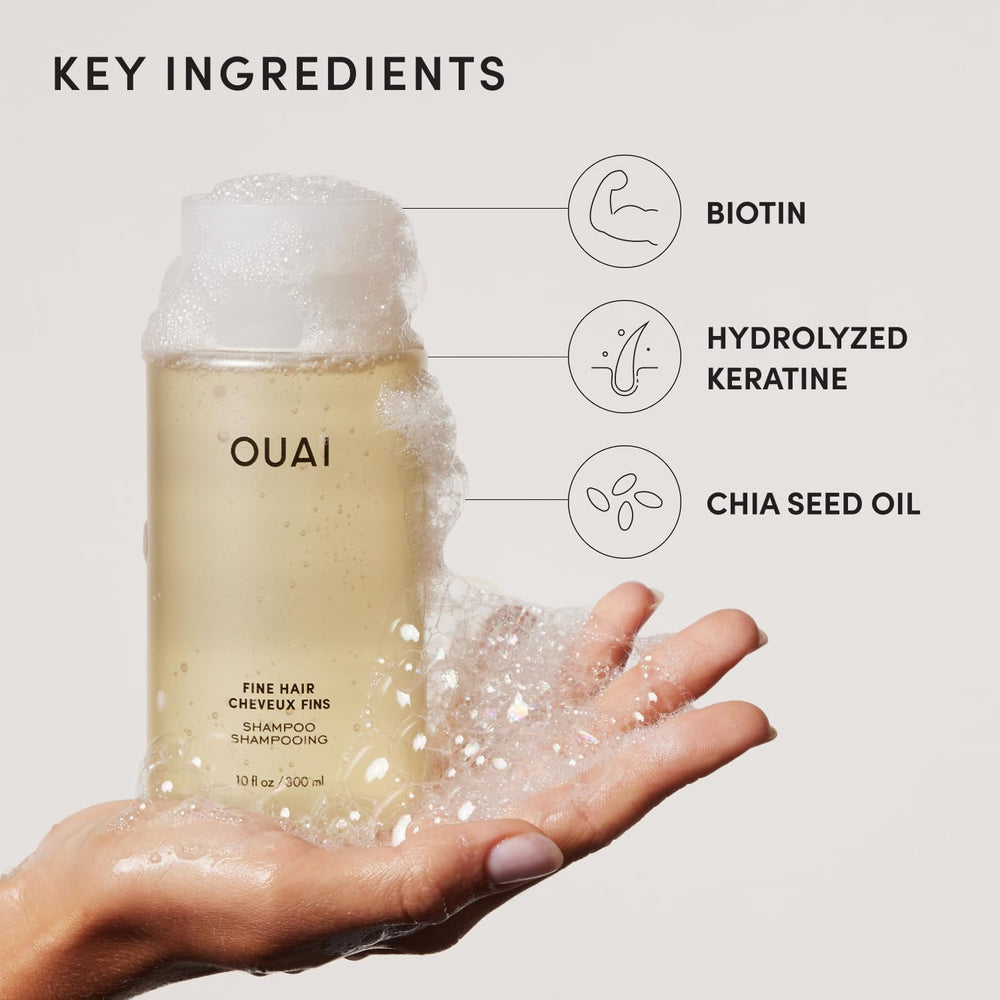 OUAI Fine Hair Shampoo chiaseed-oil highlight—hydration and shine.