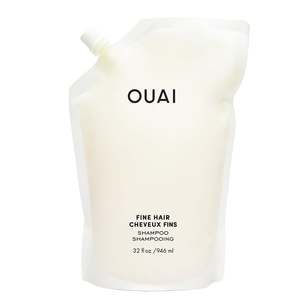 OUAI Fine Hair Shampoo Refill bottle front—volume-boosting design for fine hair.