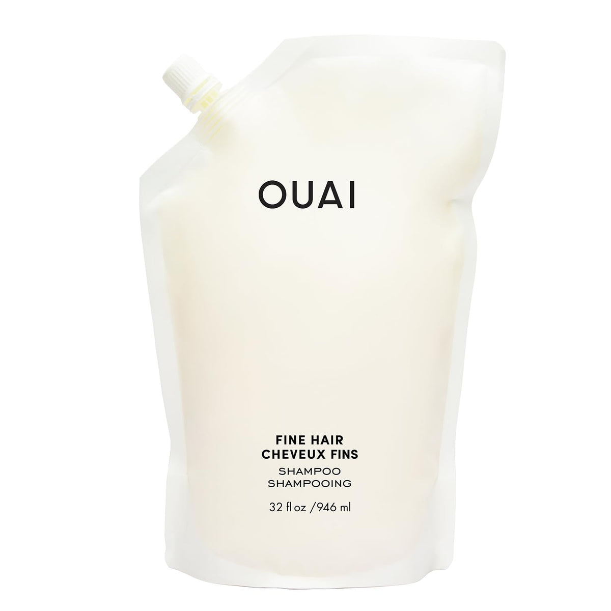 OUAI Fine Hair Shampoo Refill bottle front—volume-boosting design for fine hair.