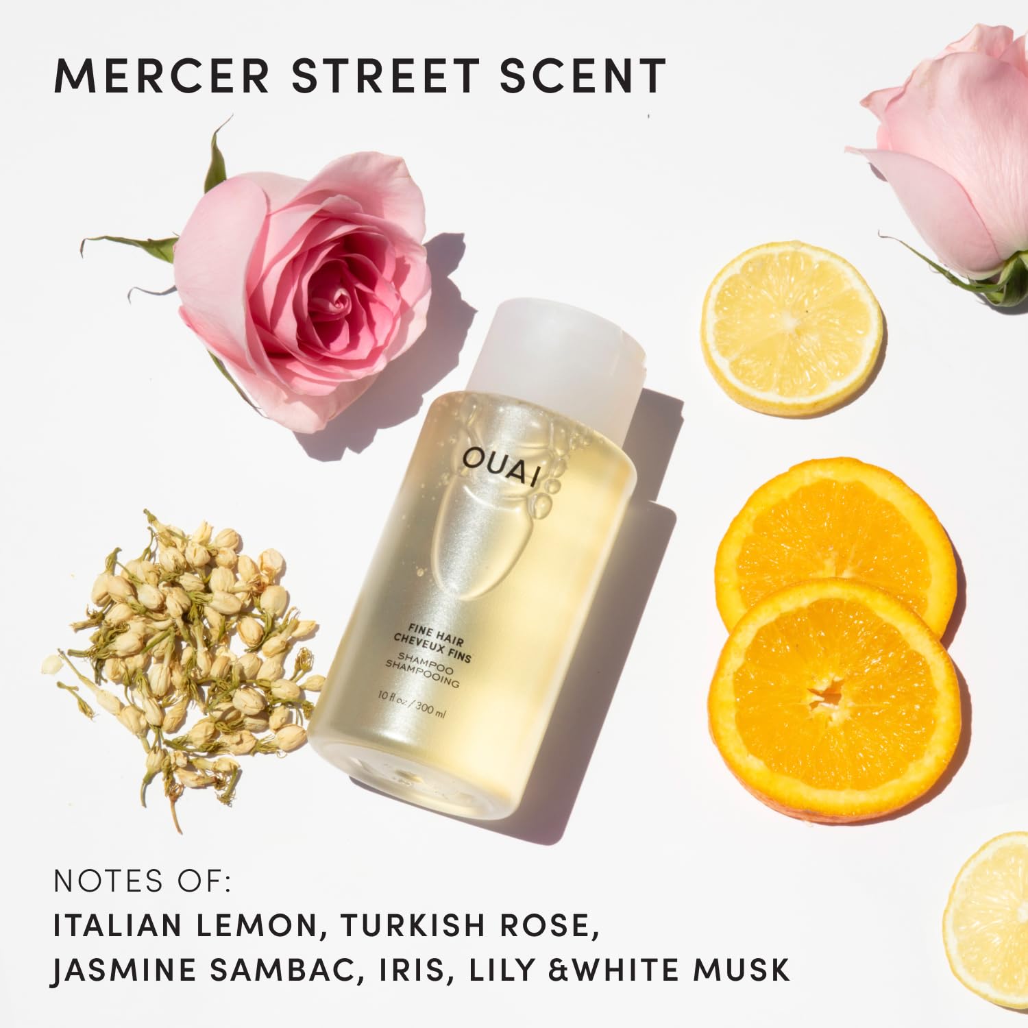 OUAI Fine Hair Shampoo Refill bottle side—sulfate-free, color-safe formula.