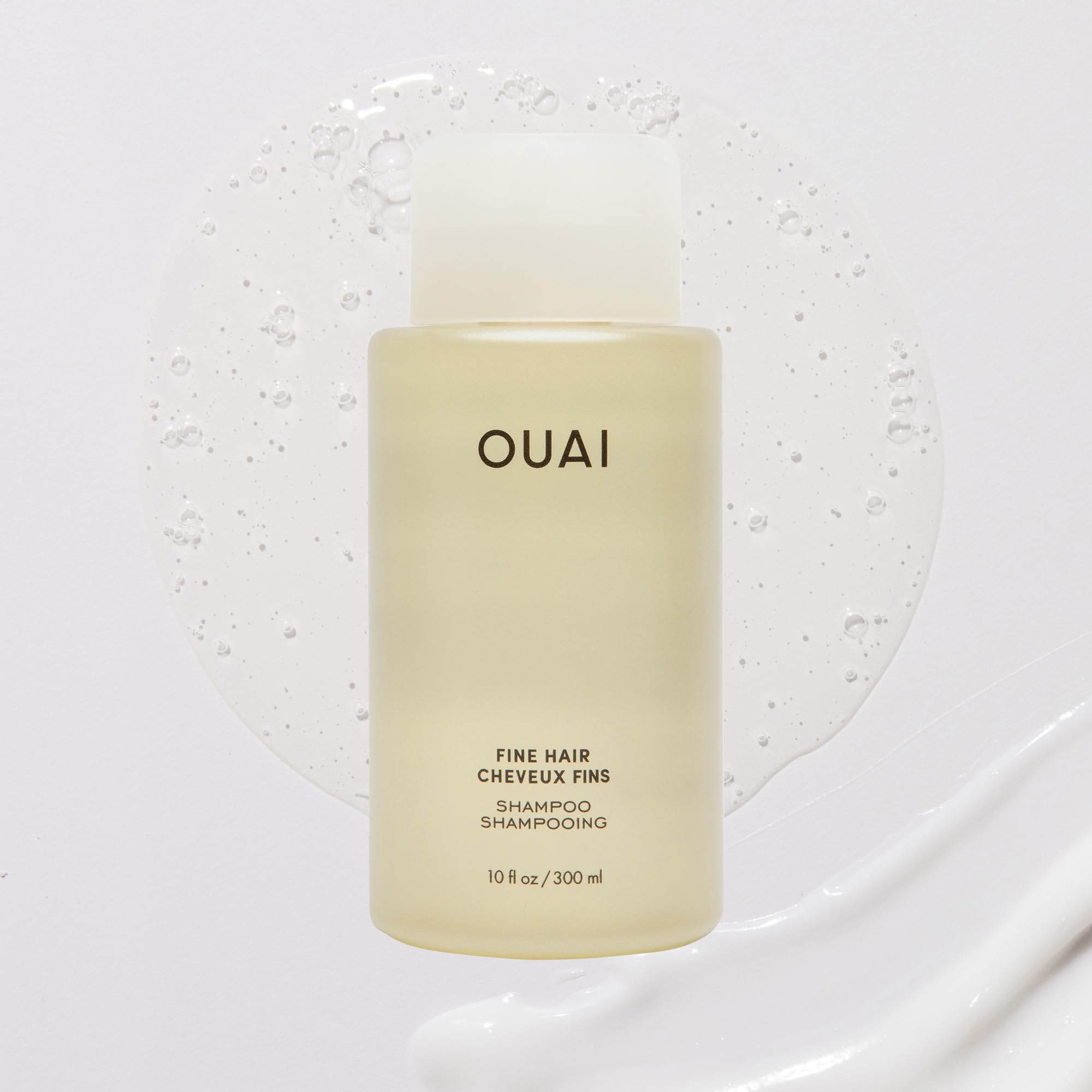 OUAI Fine Shampoo label highlights sulfate-free, paraben-free, and phthalate-free formula.