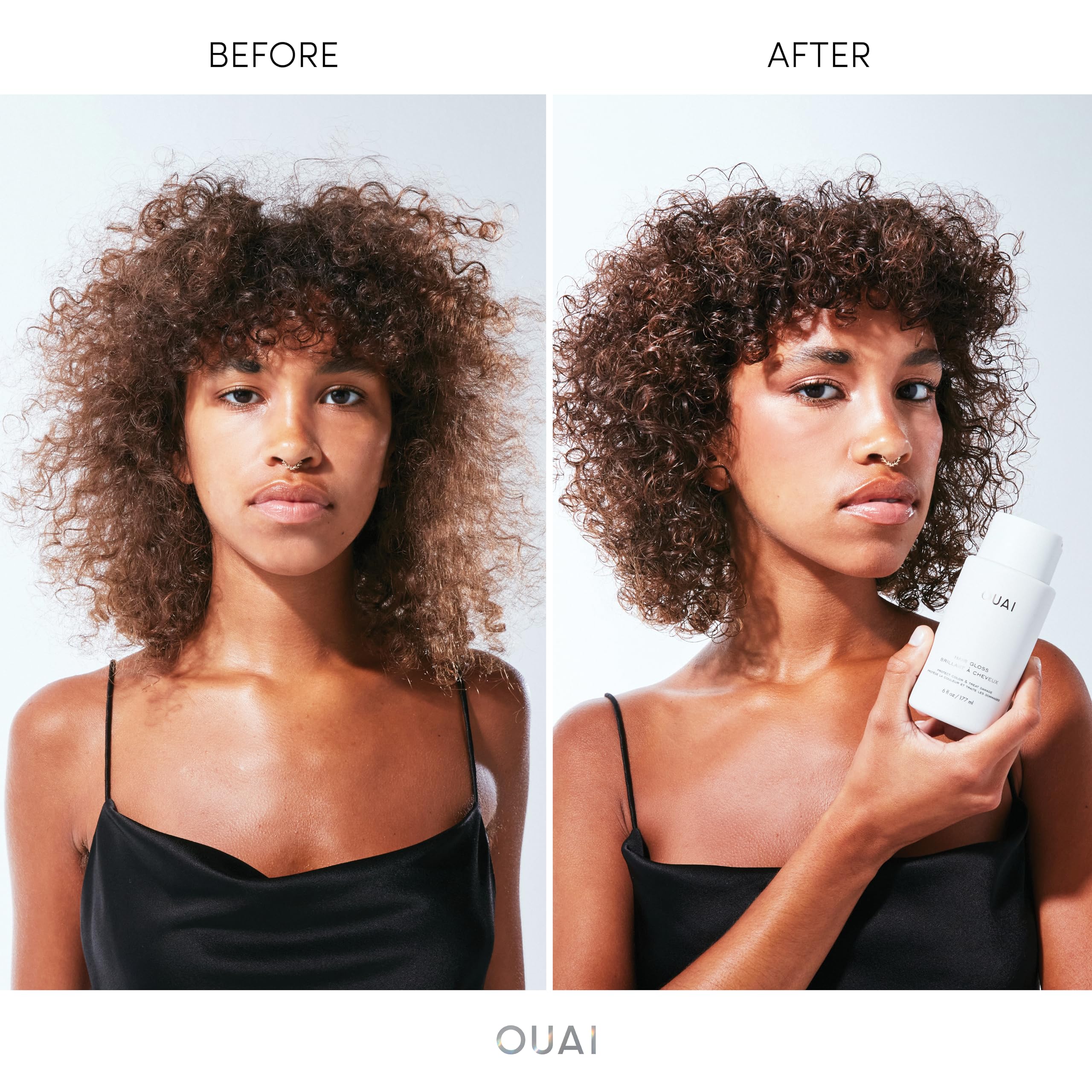 OUAI Hair Gloss hyaluronic acid for moisture and glossy texture.