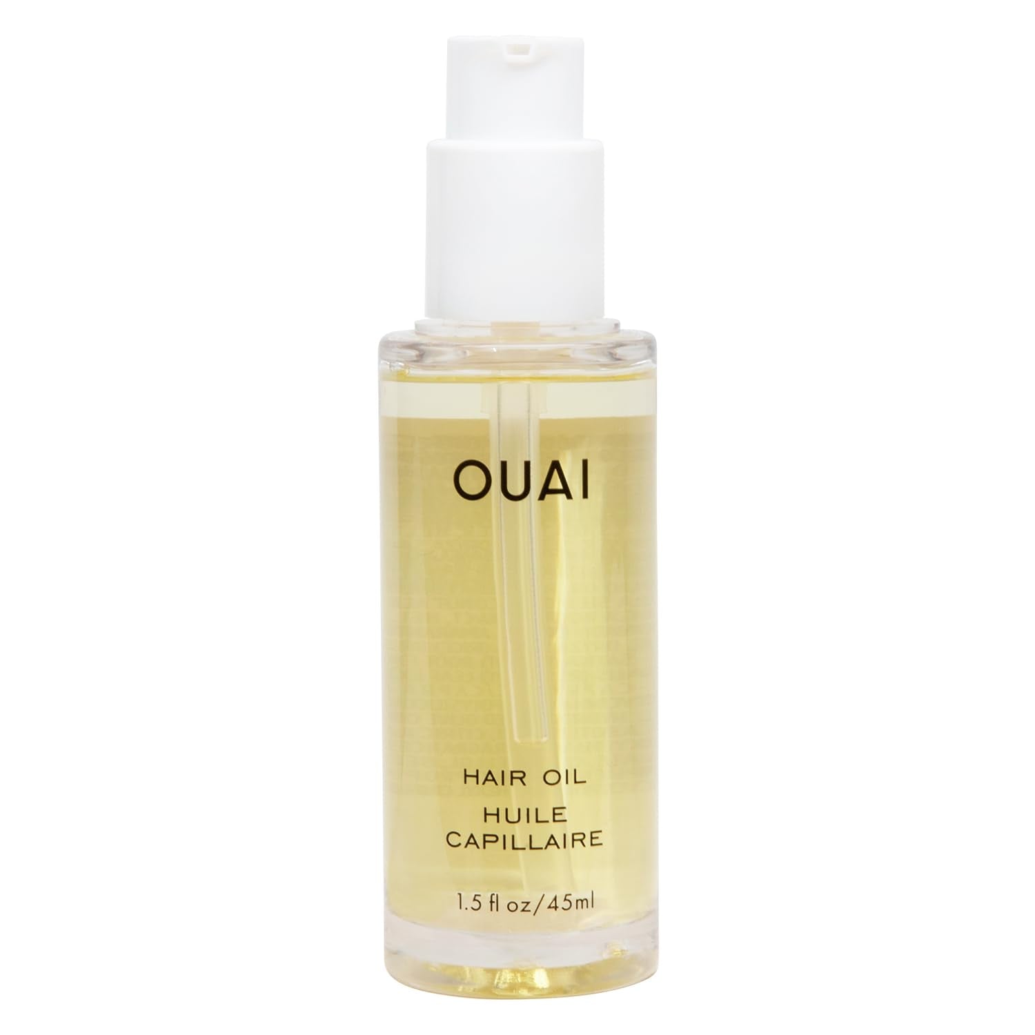 OUAI Hair Oil bottle with glossy finish for sleek, frizz-free shine.
