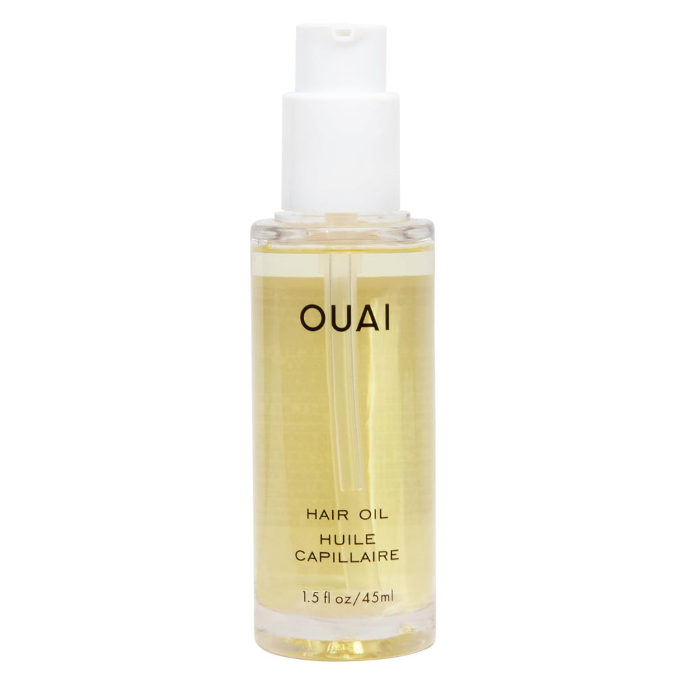 OUAI Hair Oil bottle with glossy finish for sleek, frizz-free shine.