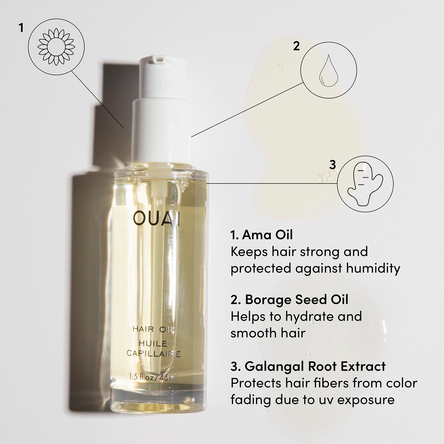 Color-safe OUAI Hair Oil protects color during styling.