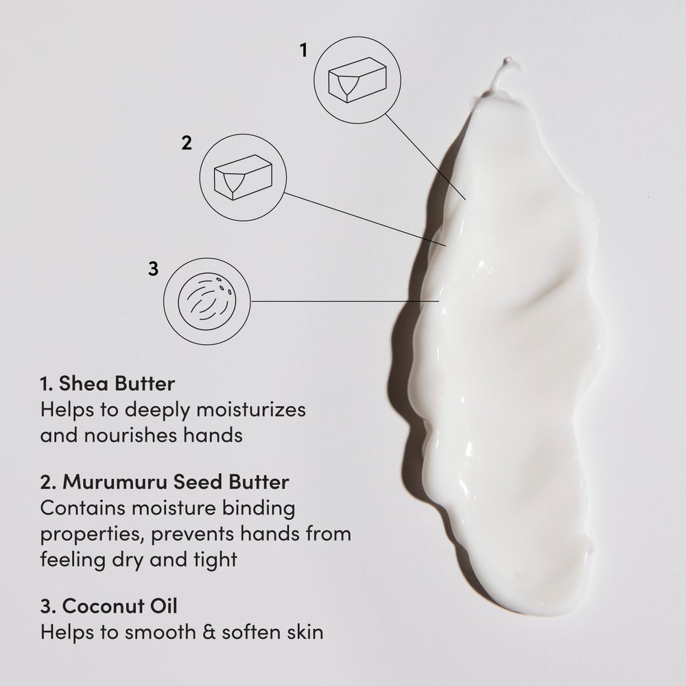 OUAI Hand Cream being applied to hands demonstrates quick absorption.