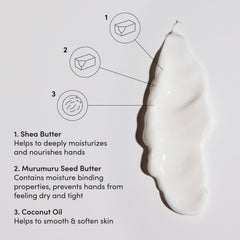 OUAI Hand Cream being applied to hands demonstrates quick absorption.