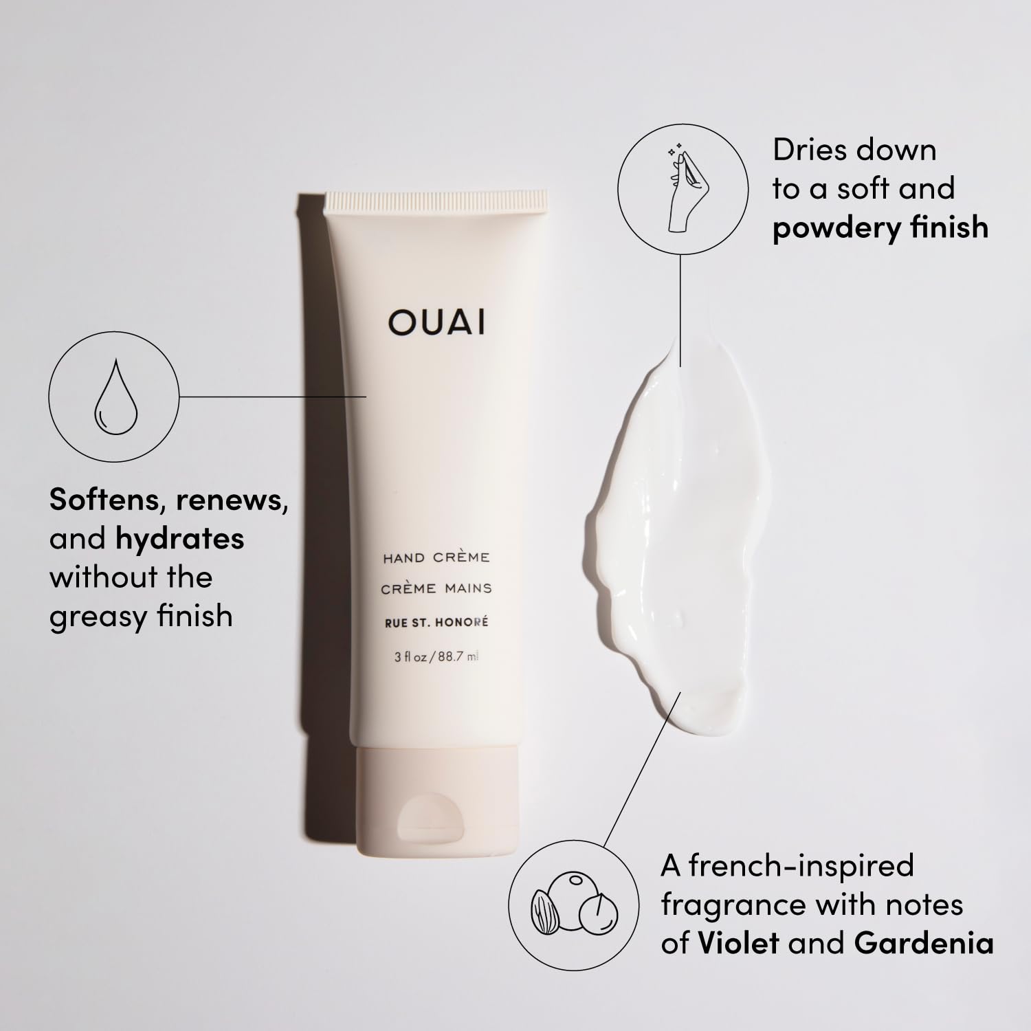 OUAI Hand Cream jar closeup highlights creamy texture and rich butter blend.