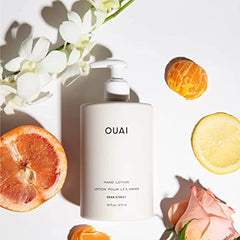 Close-up of OUAI Hand Lotion texture showing a smooth, non-greasy finish.