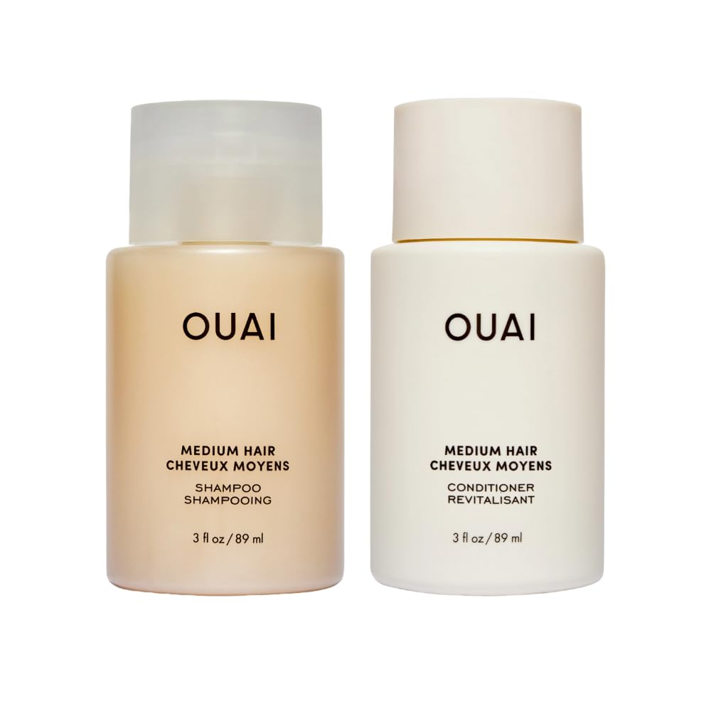 OUAI Medium Shampoo bottle front showing hydrates mid-length hair and frizz control.