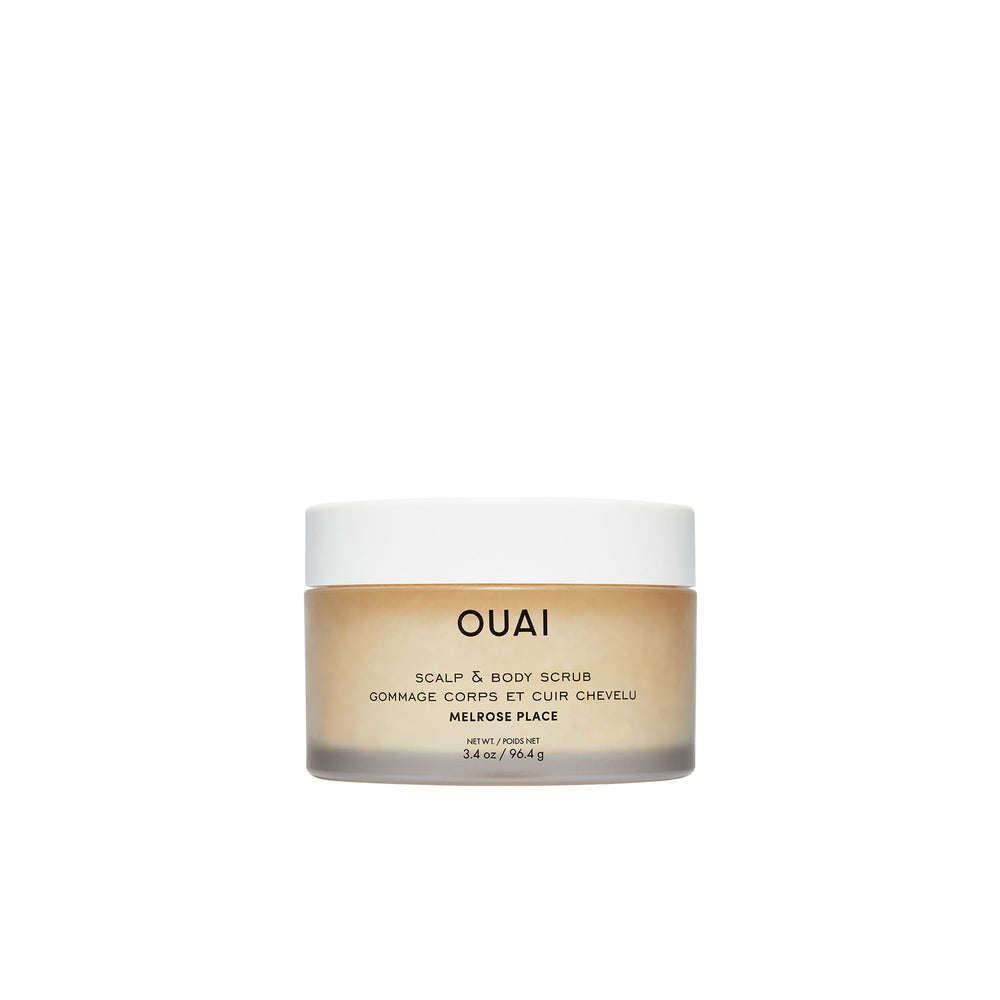 OUAI Melrose Place scrub bottle—travel-size for on-the-go scalp and skin refreshment