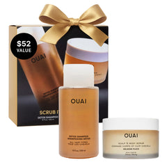 OUAI Scrub It All detox shampoo bottle for scalp detox and color-safe shine.
