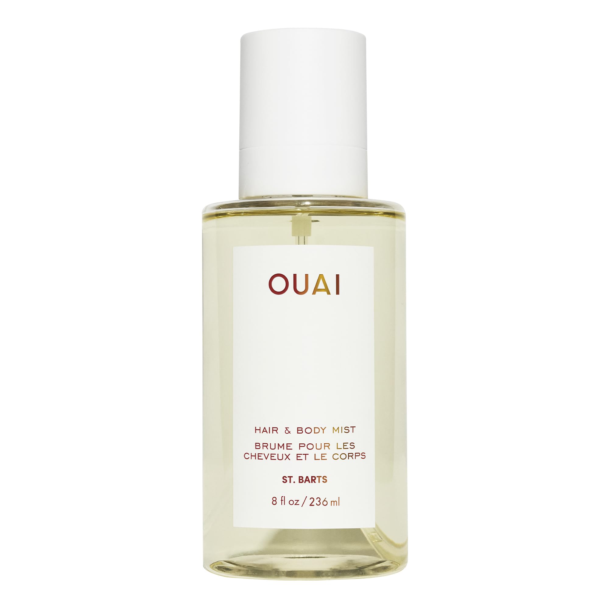 OUAI St. Barts mist bottle closeup for tropical scent boost.