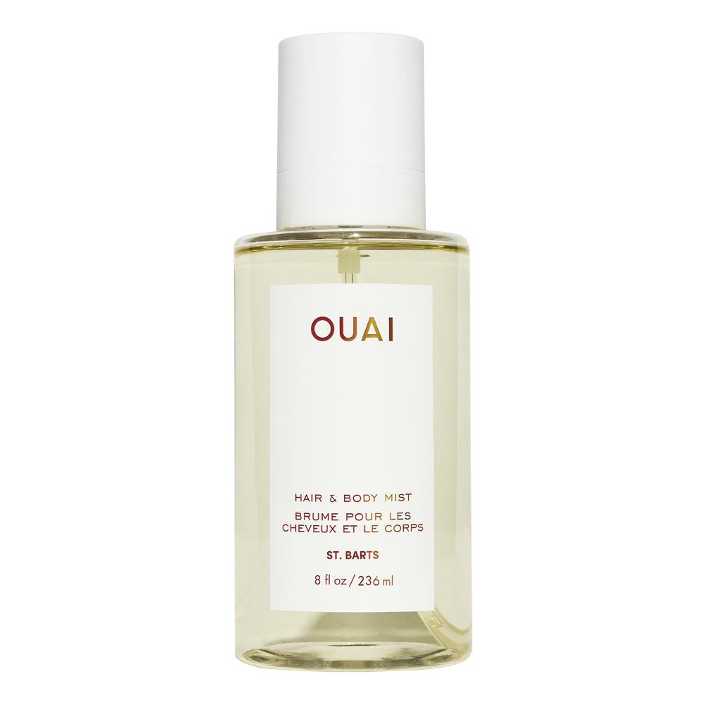 OUAI St. Barts mist bottle closeup for tropical scent boost.
