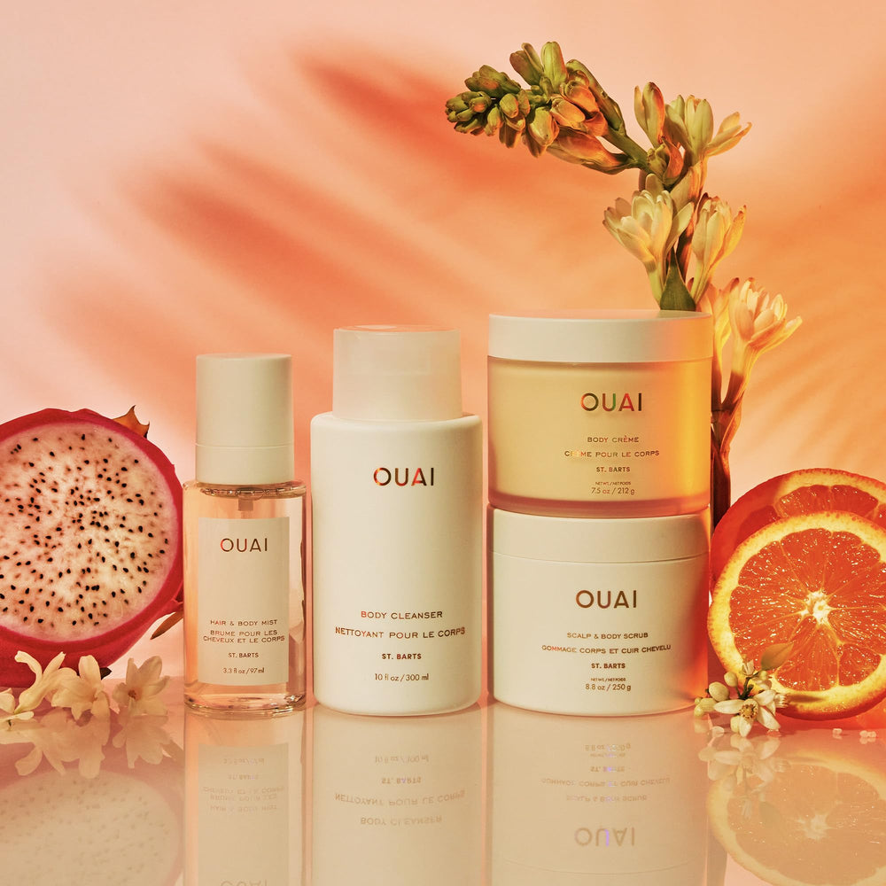 OUAI St. Barts mist on skin provides a light, tropical aura.
