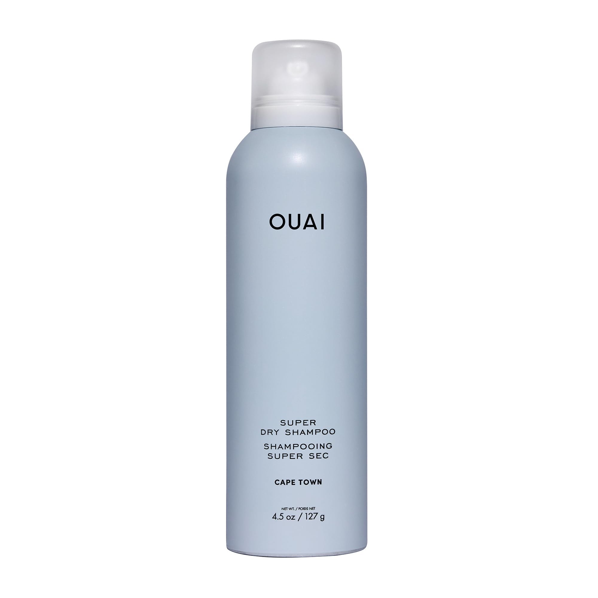 OUAI Super Dry Shampoo bottle front with Cape Town branding for on-the-go freshness.