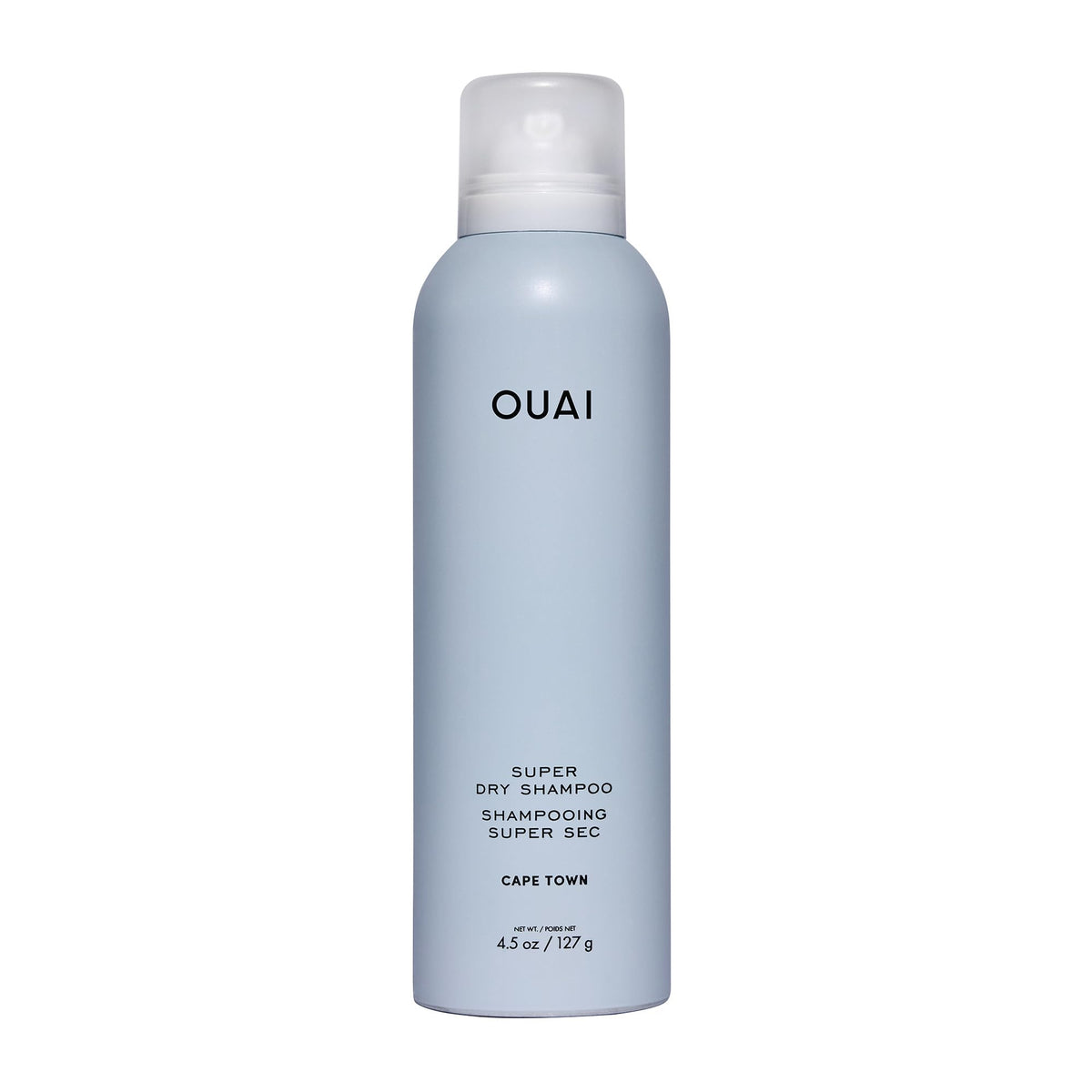 OUAI Super Dry Shampoo bottle front with Cape Town branding for on-the-go freshness.