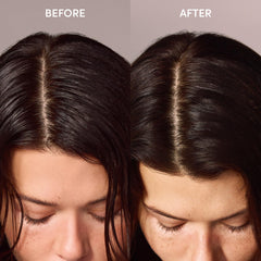 OUAI dry shampoo on dark hair blends seamlessly with zero residue.