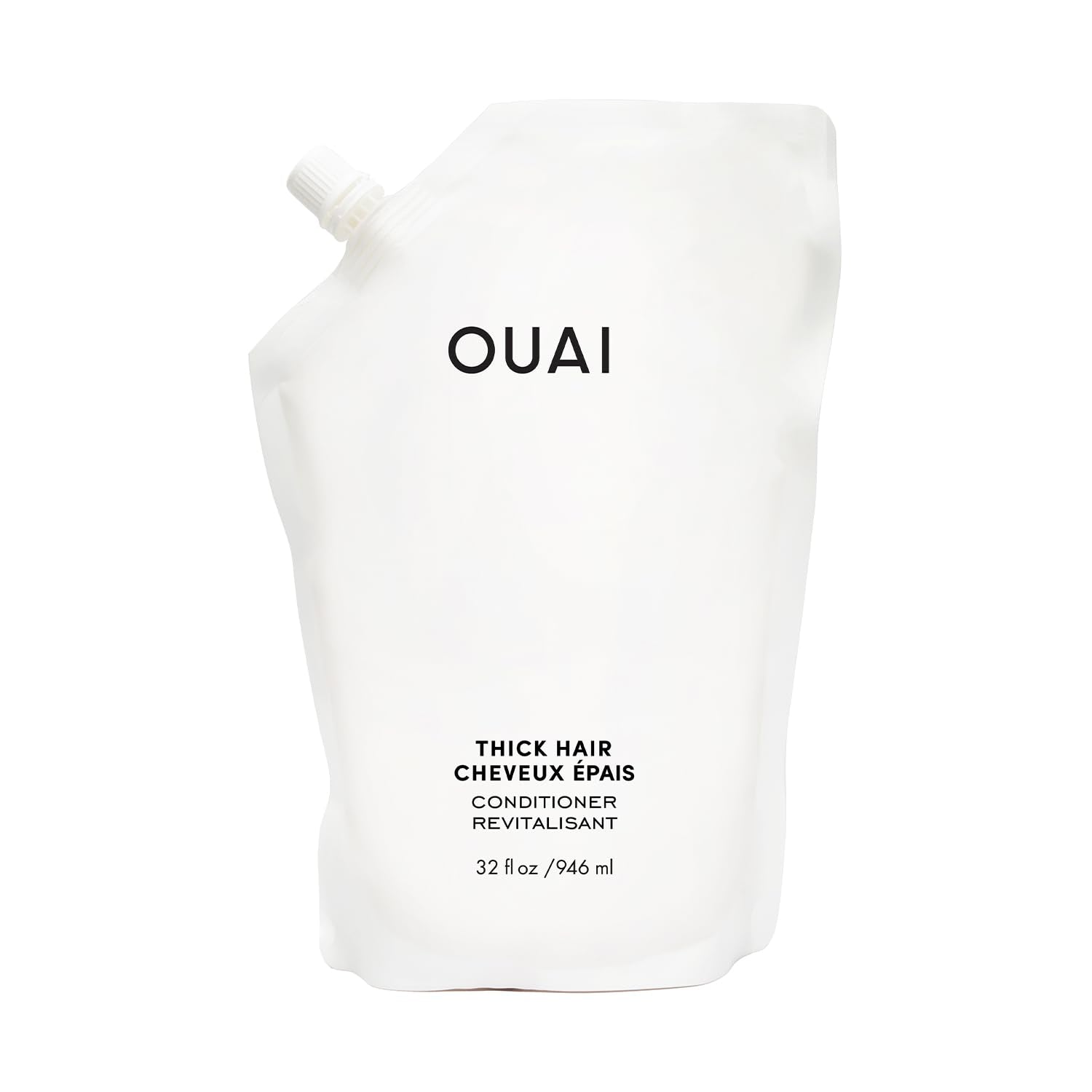 OUAI Thick Hair Conditioner refill bottle pour for smooth detangling and moisture