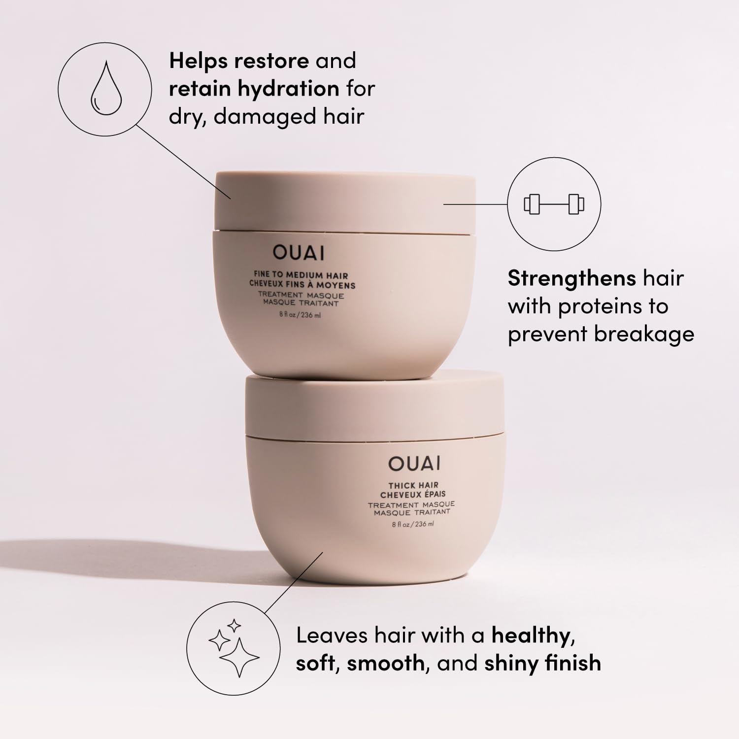 OUAI travel bottles shown for convenient carry in a beauty kit.