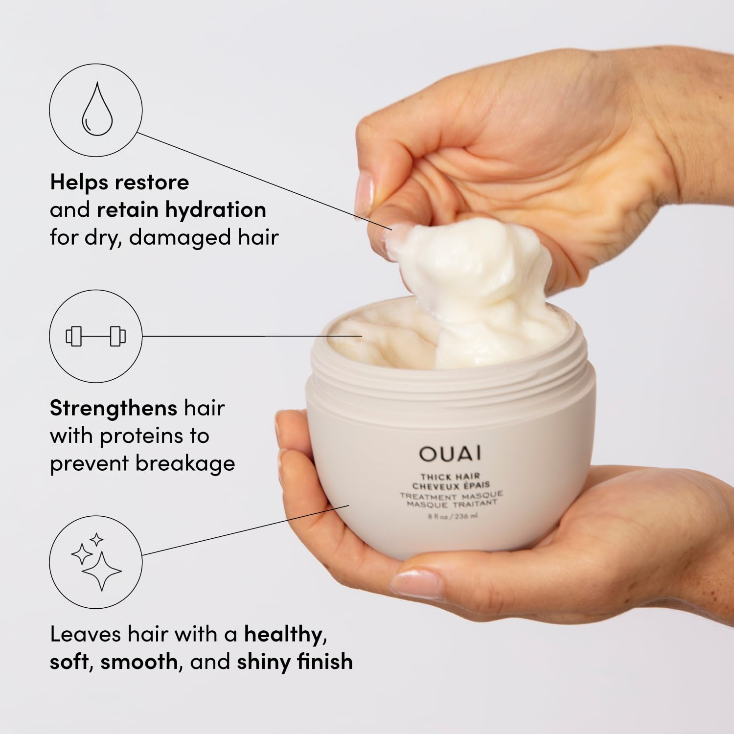 OUAI travel kit travel-size bottles ideal for trips.
