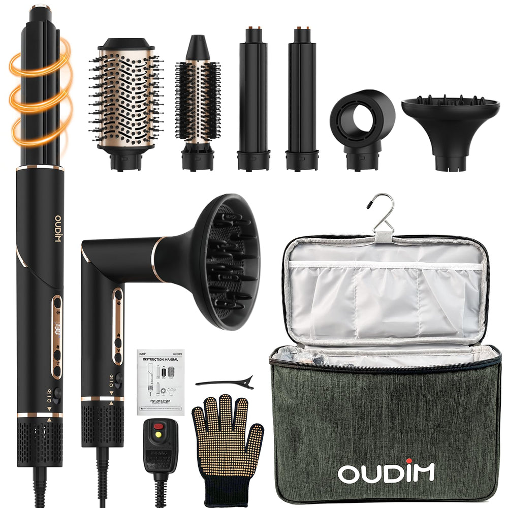 OUDIM 6-in-1 hot air comb with attachments enables versatile styling at home.