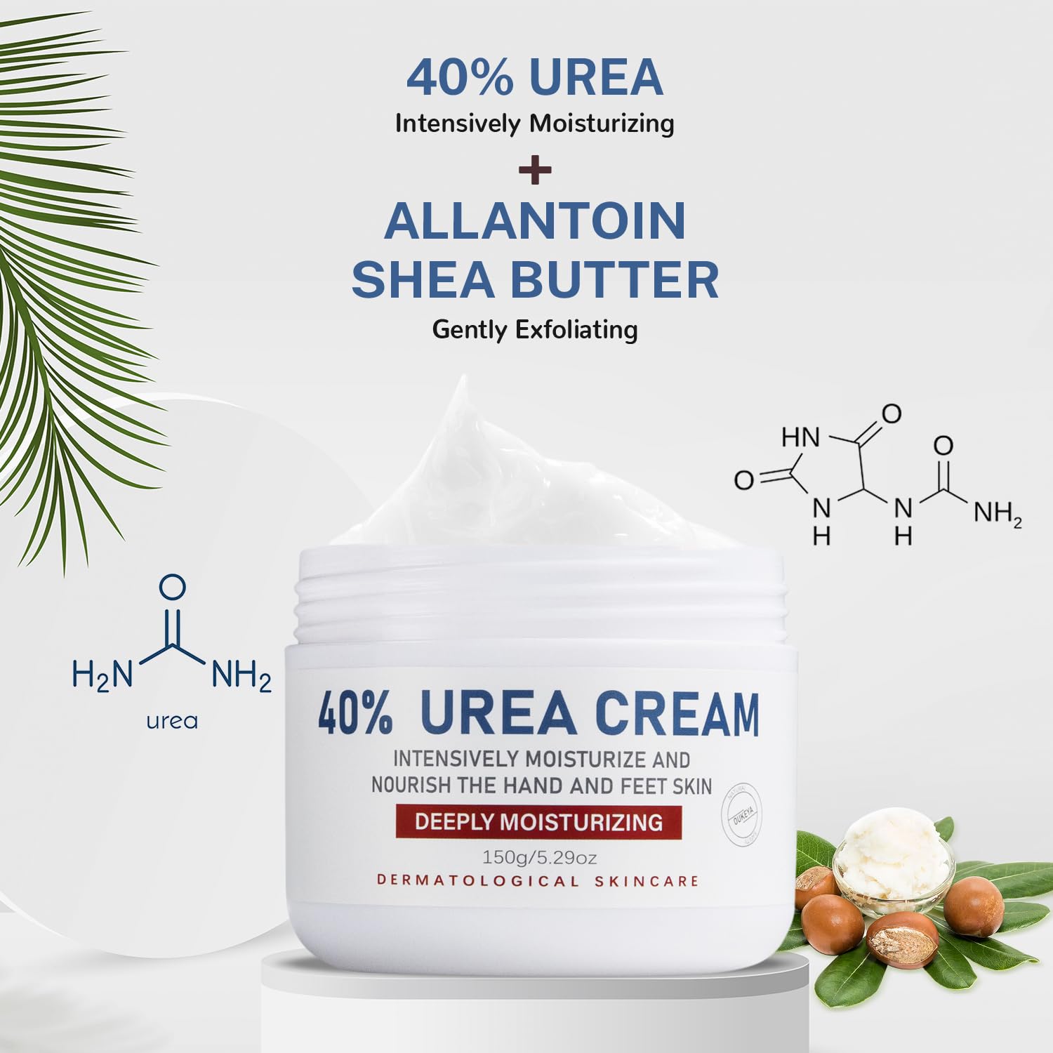 OUKEYA Urea Cream 40% bottle demonstrates fast-absorbing, non-greasy moisture for feet.