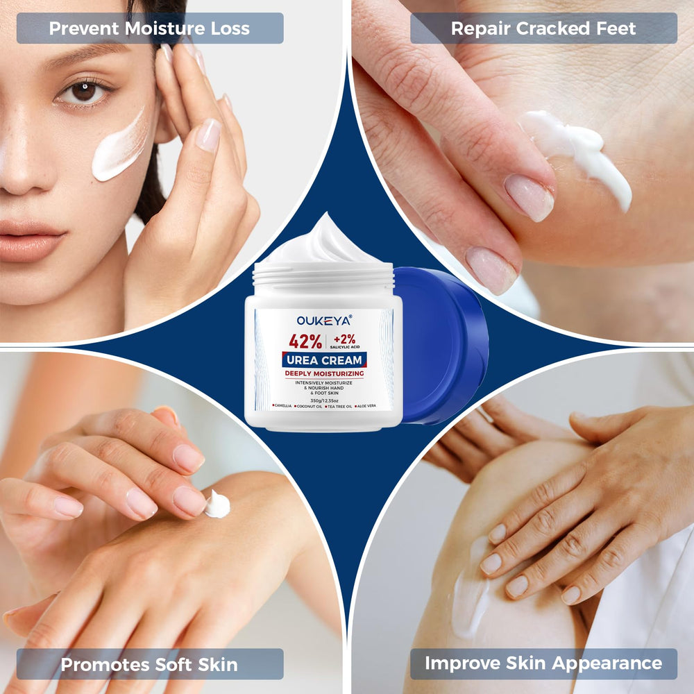 OUKEYA Urea Cream 42% 350g tub for home foot care routines.