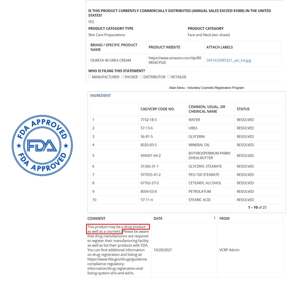 OUKEYA urea cream dermatologist-tested seal closeup.