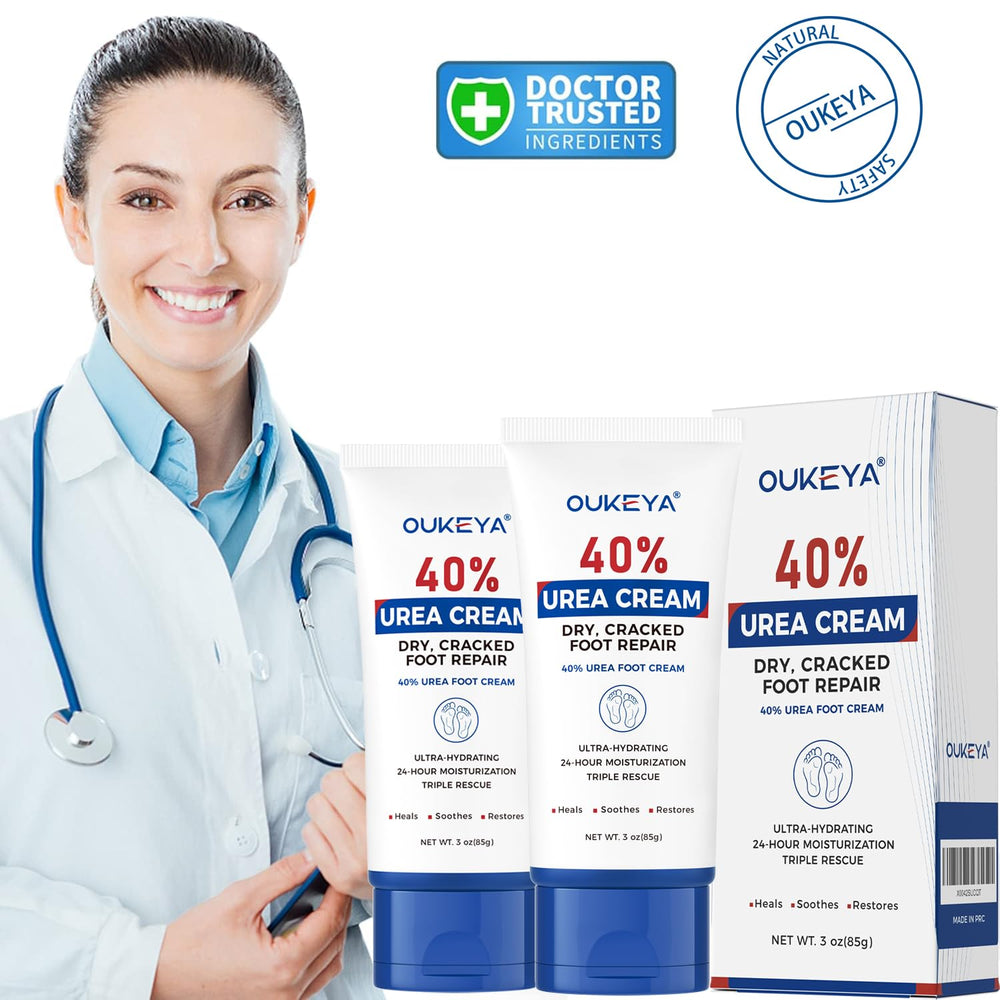 OUKEYA urea cream feet heel softening closeup.
