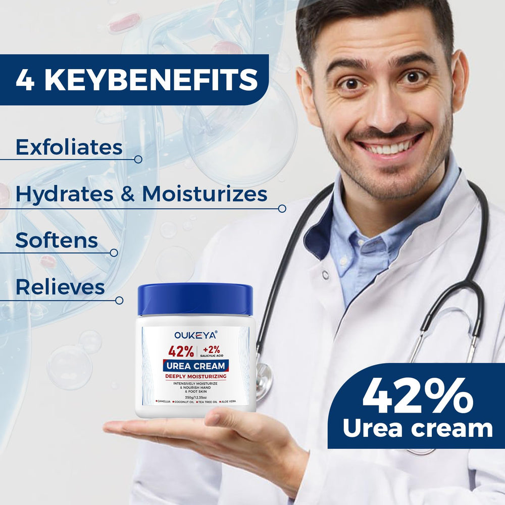 OUKEYA Urea Cream 42% fragrance-free formula for sensitive skin.