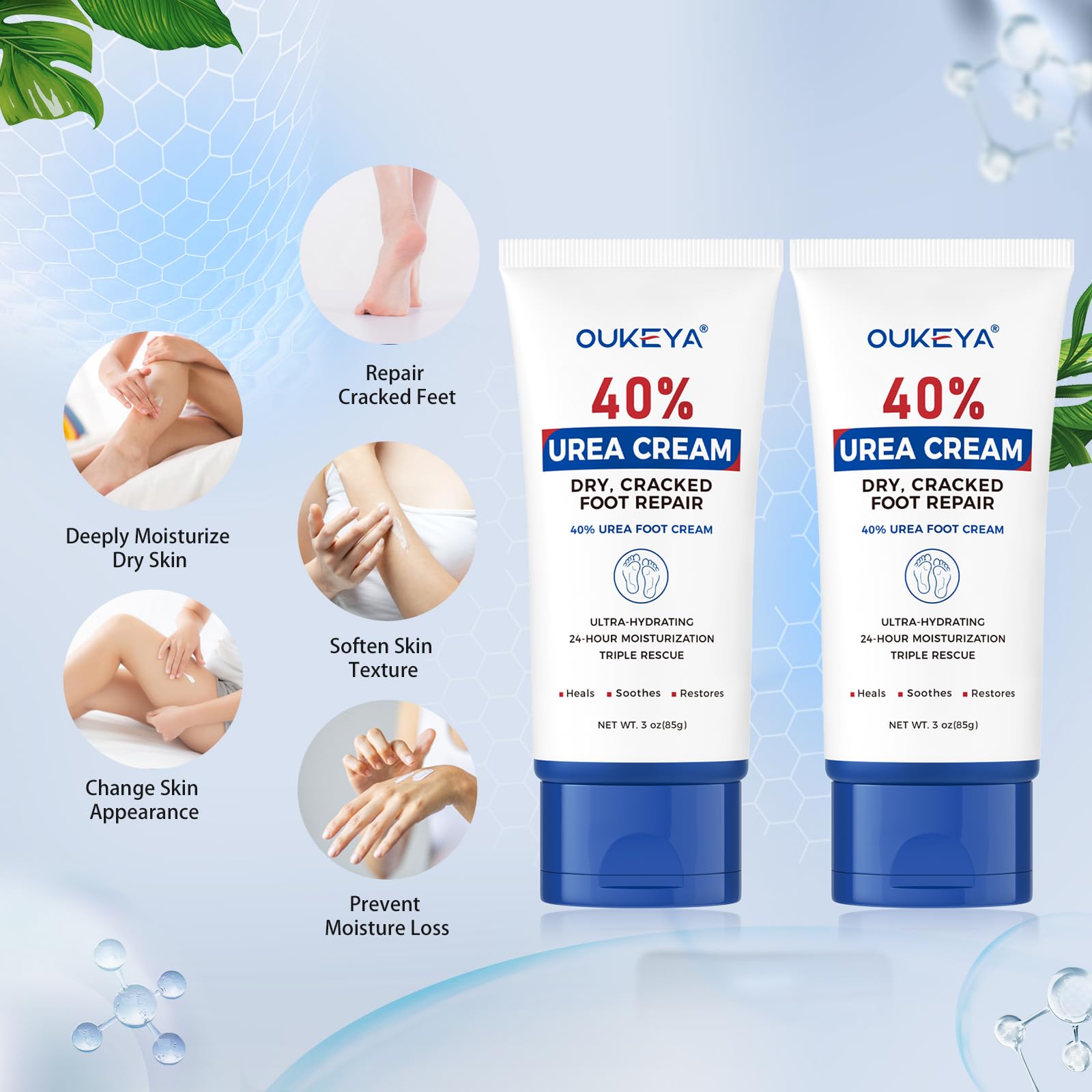 OUKEYA urea cream quick absorption closeup.