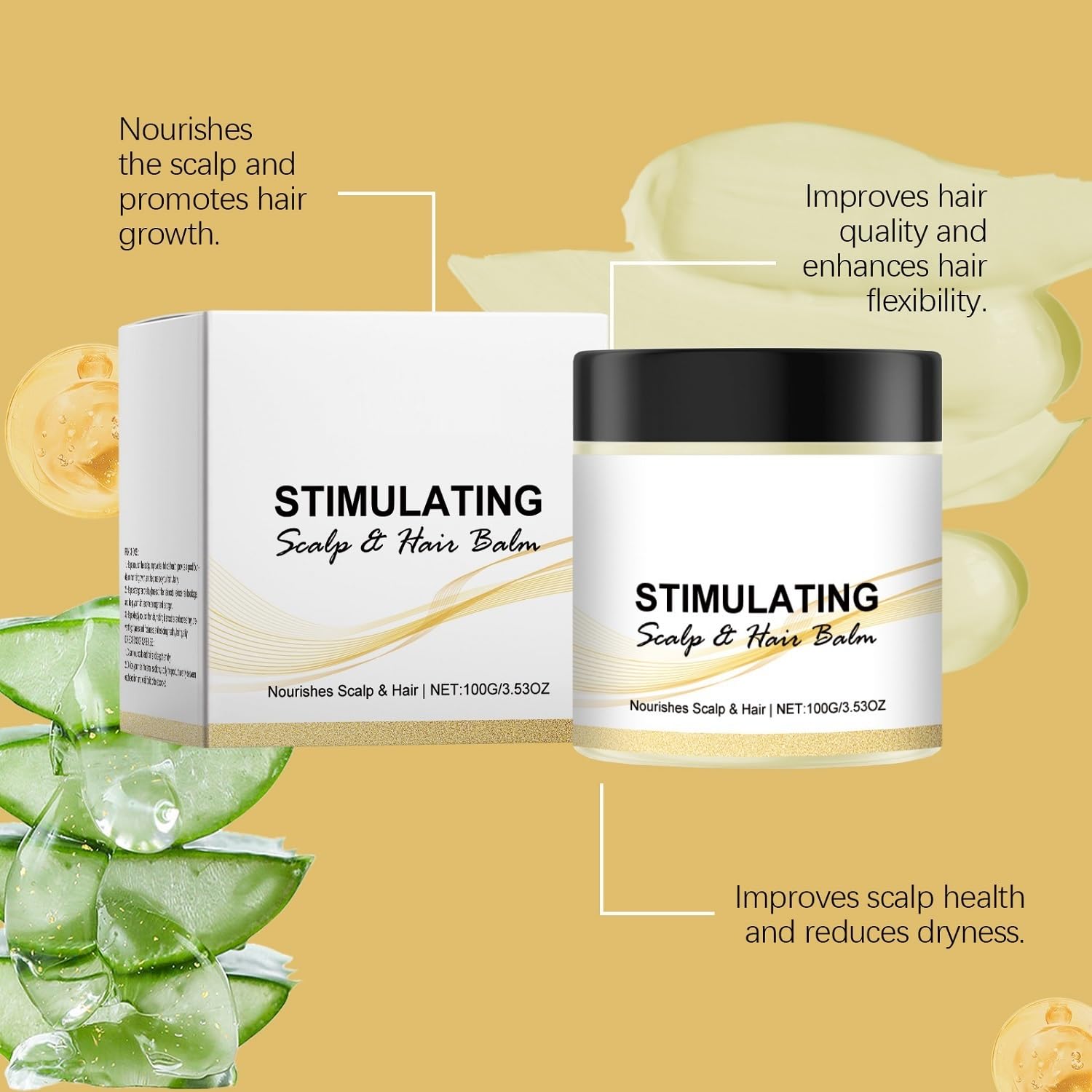 OUKPANE stimulating scalp balm jar closeup reveals creamy texture for nourishing follicles.