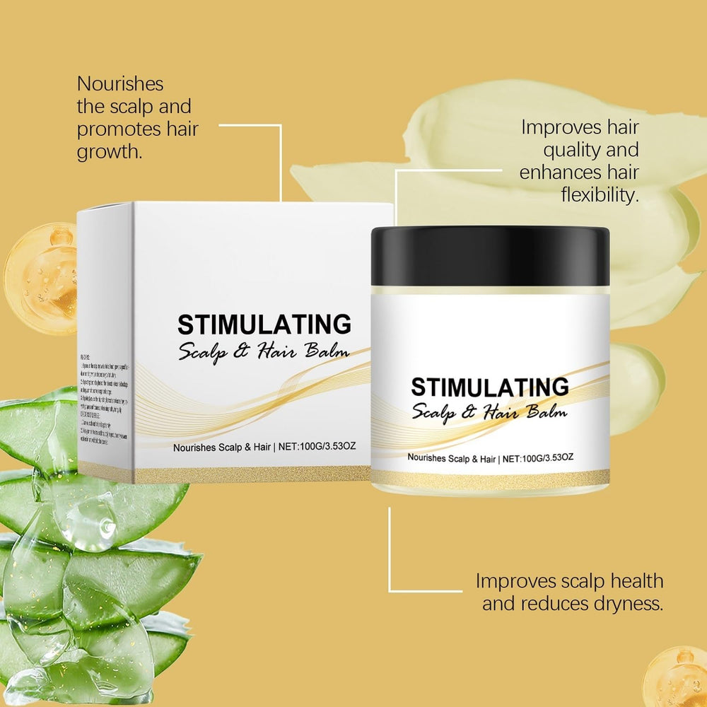 OUKPANE stimulating scalp balm jar closeup reveals creamy texture for nourishing follicles.