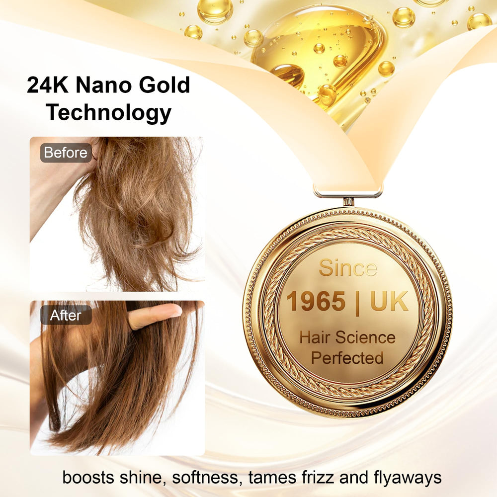 Oumigiz 24K Gold Hair Oil droplet pour demonstrates quick-absorb, non-greasy finish.