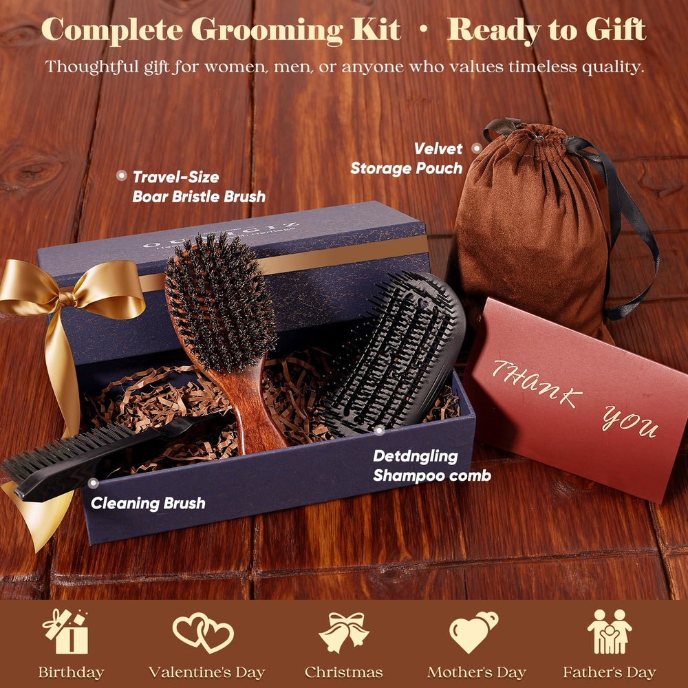 OUMIGIZ boar bristle brush provides scalp massage feel and oil distribution benefits during brushing