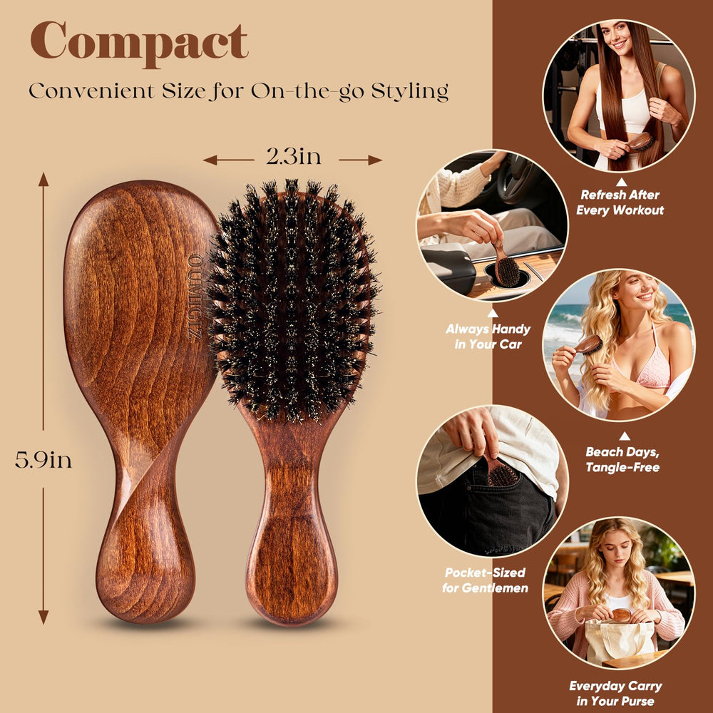 OUMIGIZ boar bristle brush travel kit image highlights compact packaging for on-the-go grooming