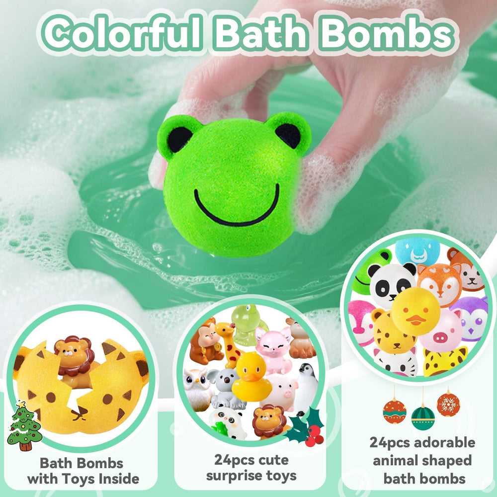 OuMuaMua bath bombs with surprise toys inside reveal collectible figures.